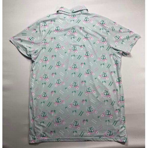Tipsy Elves Men's Stretchy Alligator Green Pink Golf Polo Shirt - Size 3XL - Picture 2 of 4